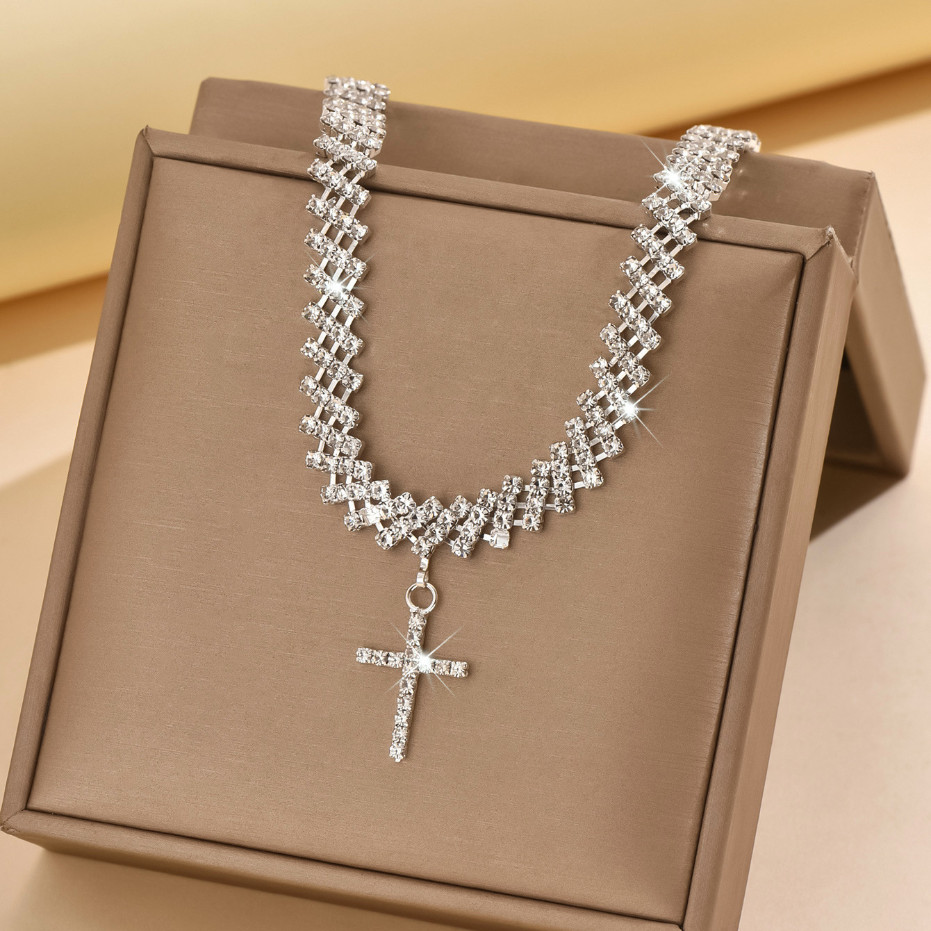 Crystal Cross Anklet Bracelet With Rhinestone Tennis Chain Design